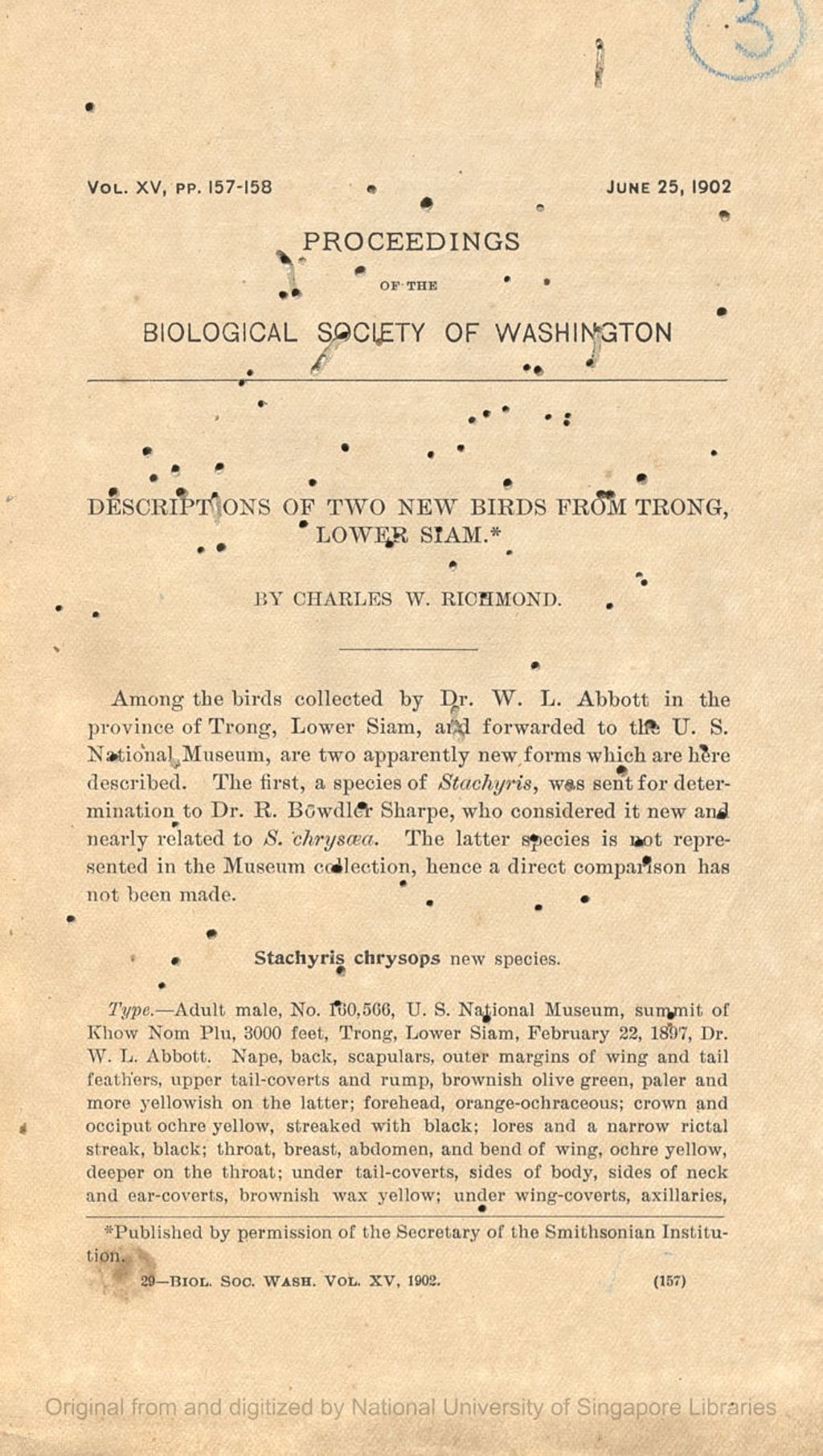 Miniature of Descriptions of Two New Birds from Trong, Lower Siam