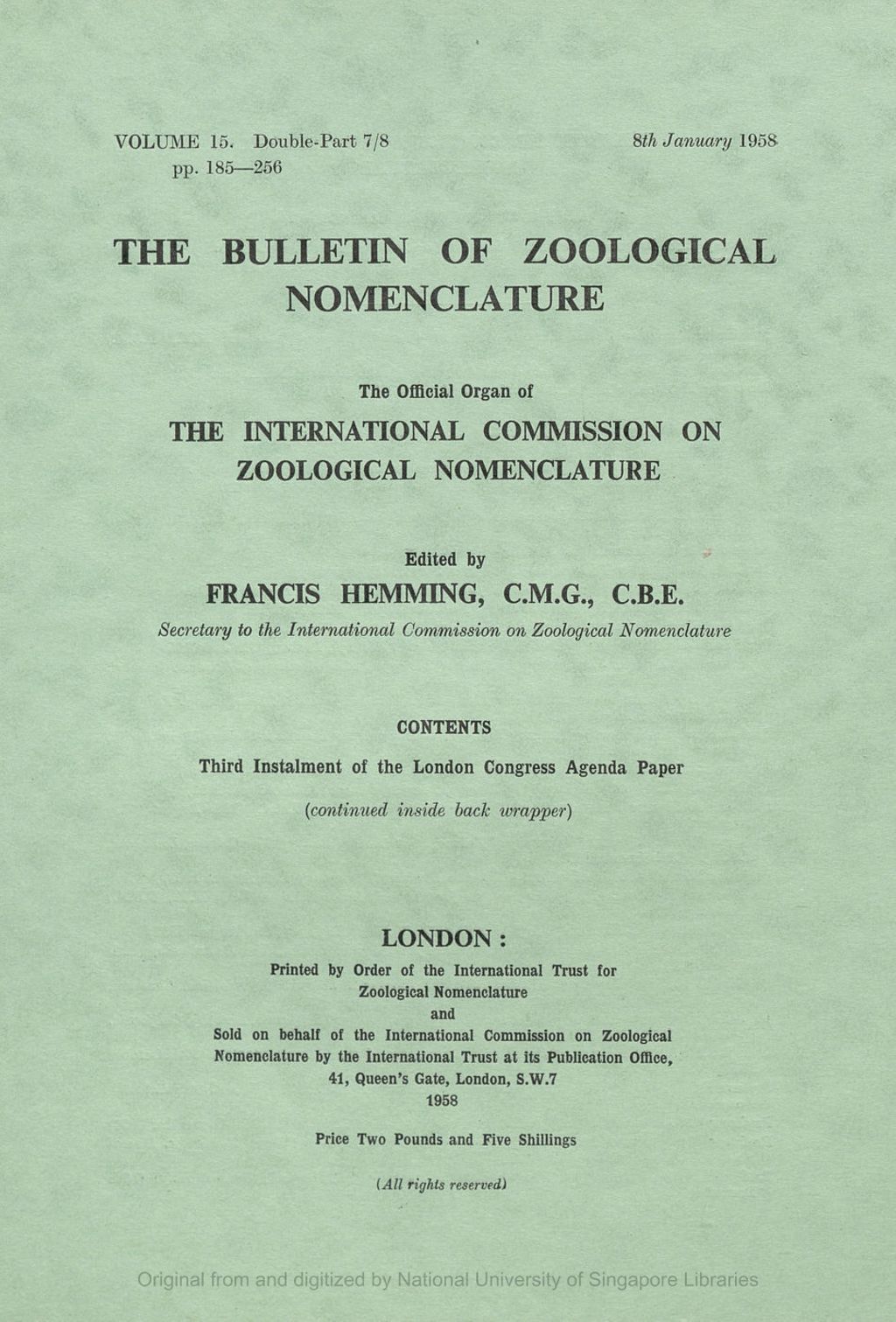 Miniature of Document 4/1—Submission of a Draft Text of a provision Relating to the Method to be Followed in citing the date and Authorship to be Attributed to a Substitute Family-group Name