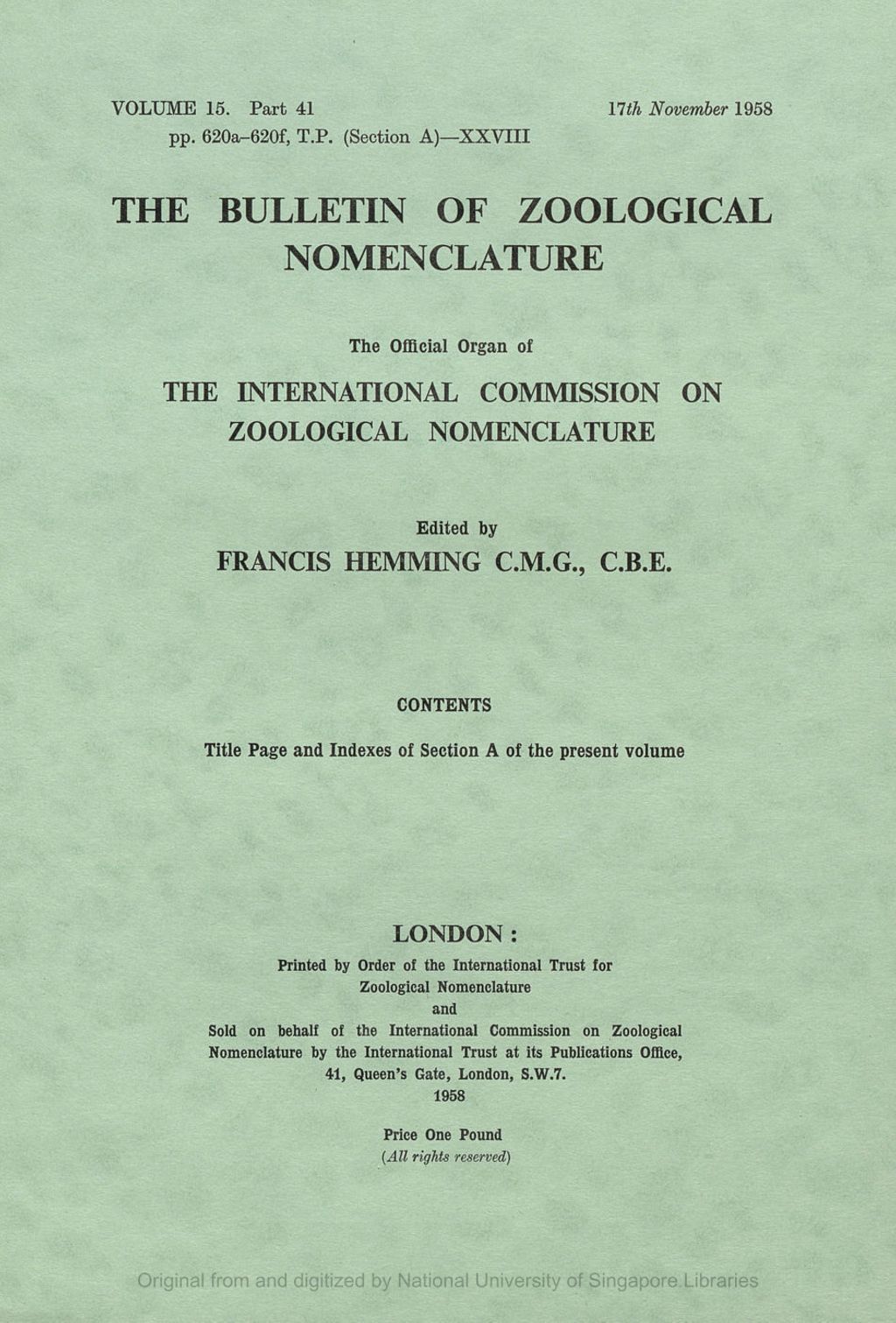 Miniature of Index to Authors of Communications Included in the First Section (Section A) of the Agenda Paper for the Colloquium on Zoological Nomenclature, London, 1958