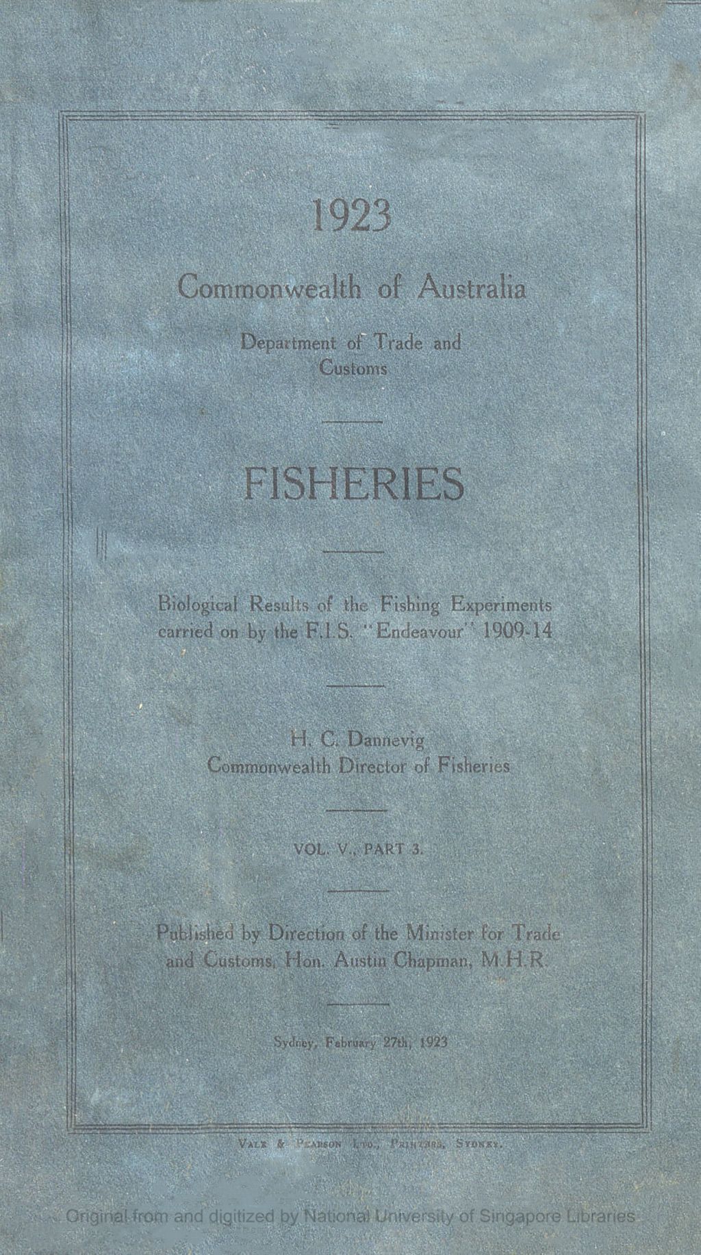 Miniature of Report on the Crabs Obtained by the F.I.S. "Endeavour" on the Coasts of Queensland, New South Wales, Victoria, South Australia and Tasmania