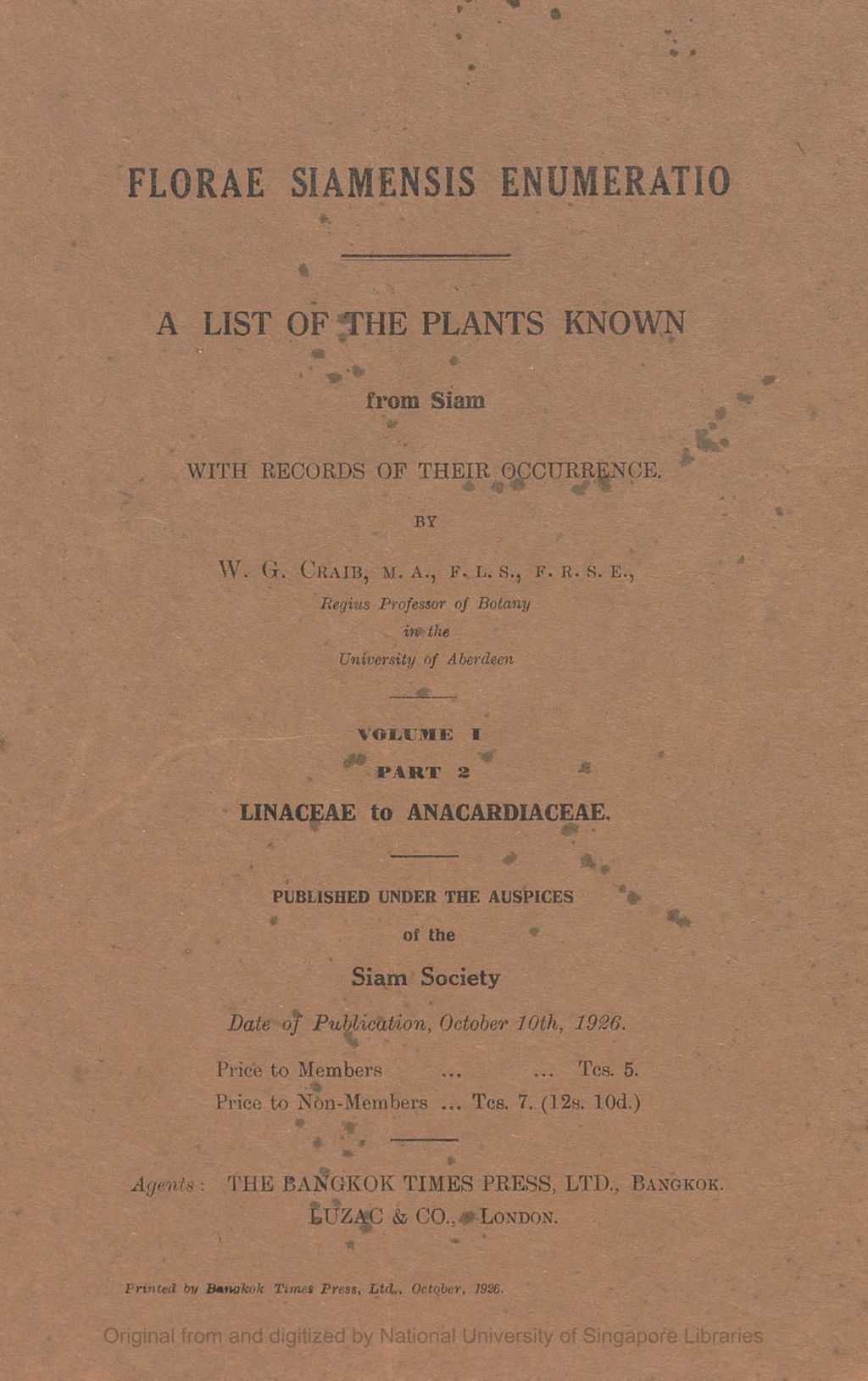 Miniature of Florae Siamensis Enumeratio: A list of the plants known from Siam with records of their occurrence. Volume 1. Part 2. Linaceae to Anacardiaceae