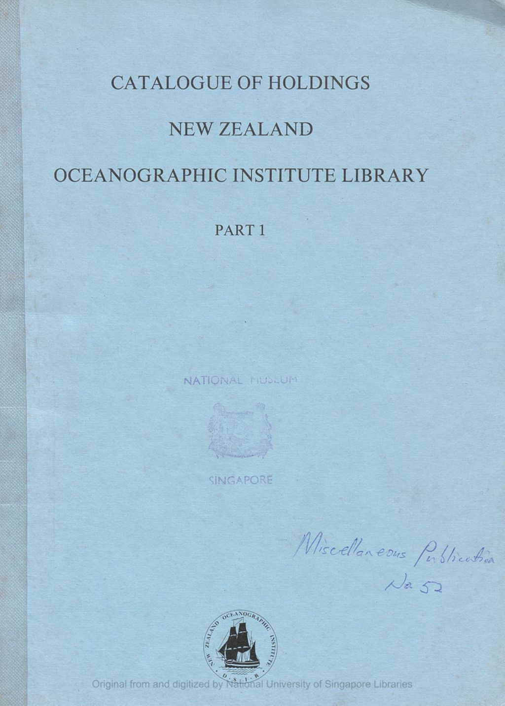 Miniature of Catalogue of Holdings in the Library of the New Zealand Oceanographic Institute, Wellington. Part 1 - United Kingdom