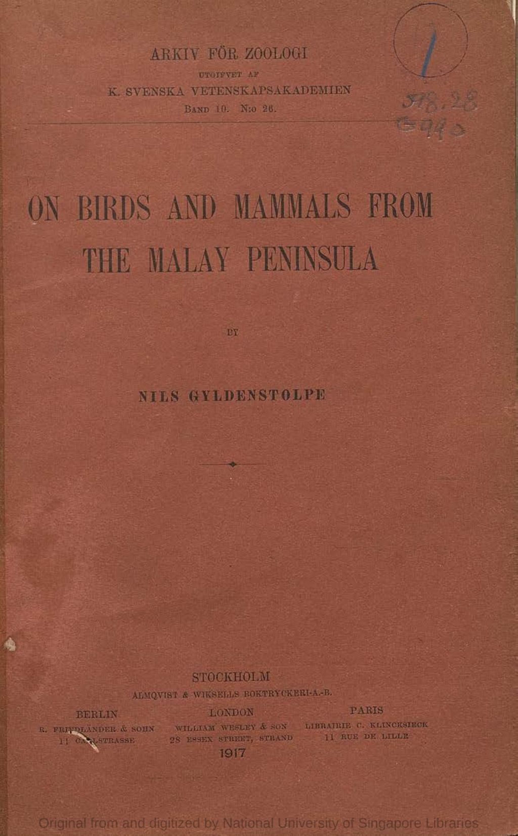 Miniature of On Birds and Mammals from the Malay Peninsula