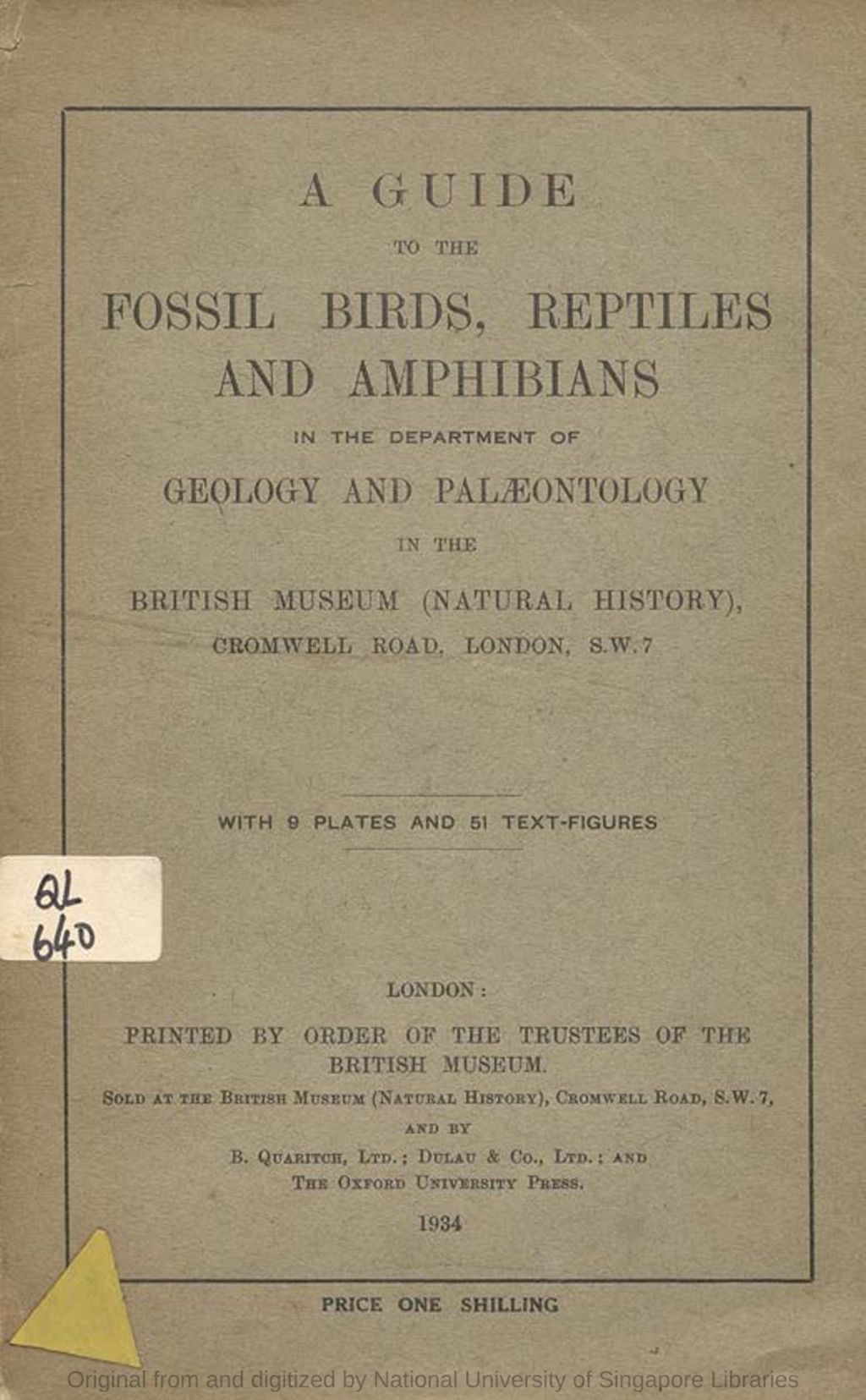 Miniature of A Guide to the Fossil Birds, Reptiles and Amphibians in the Department of Geology and Palaeontology in the British Museum (Natural History)