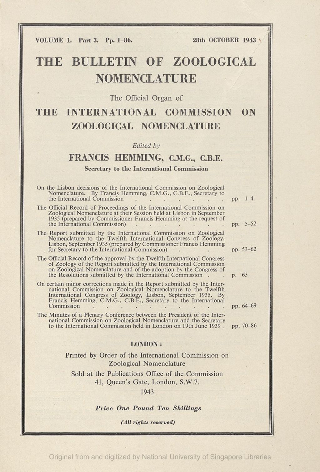 Miniature of On the Lisbon Decisions of the International Commission on Zoological Nomenclature