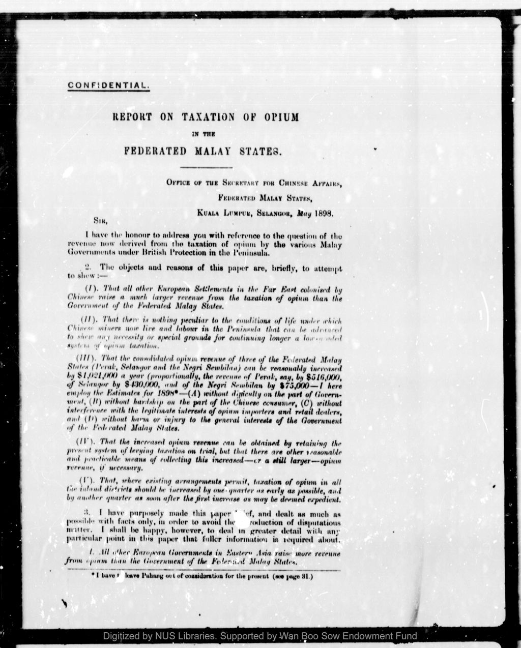 Miniature of Report on taxation of opium in the Federated Malay States