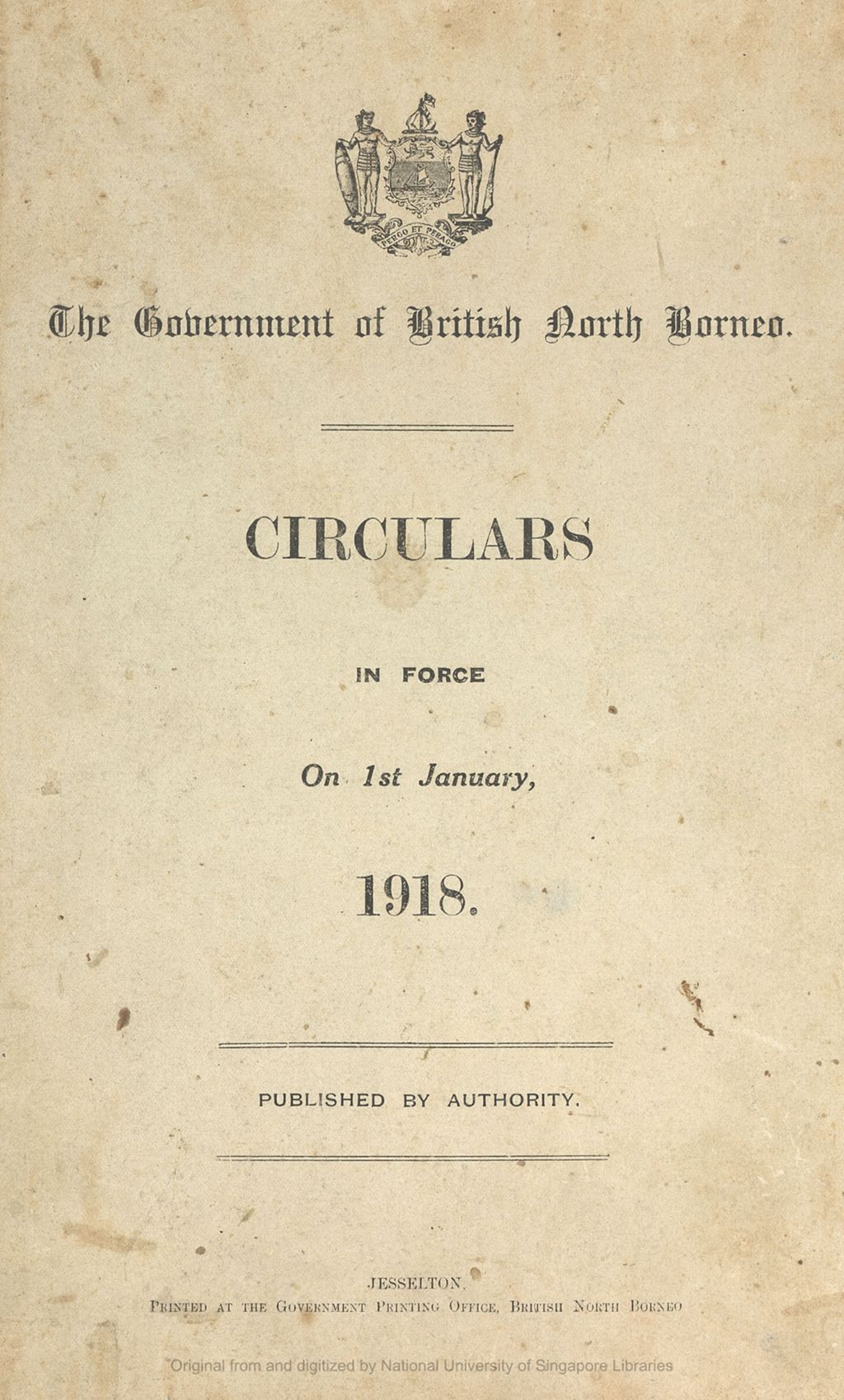 Miniature of Circulars in force on 1st January, 1918