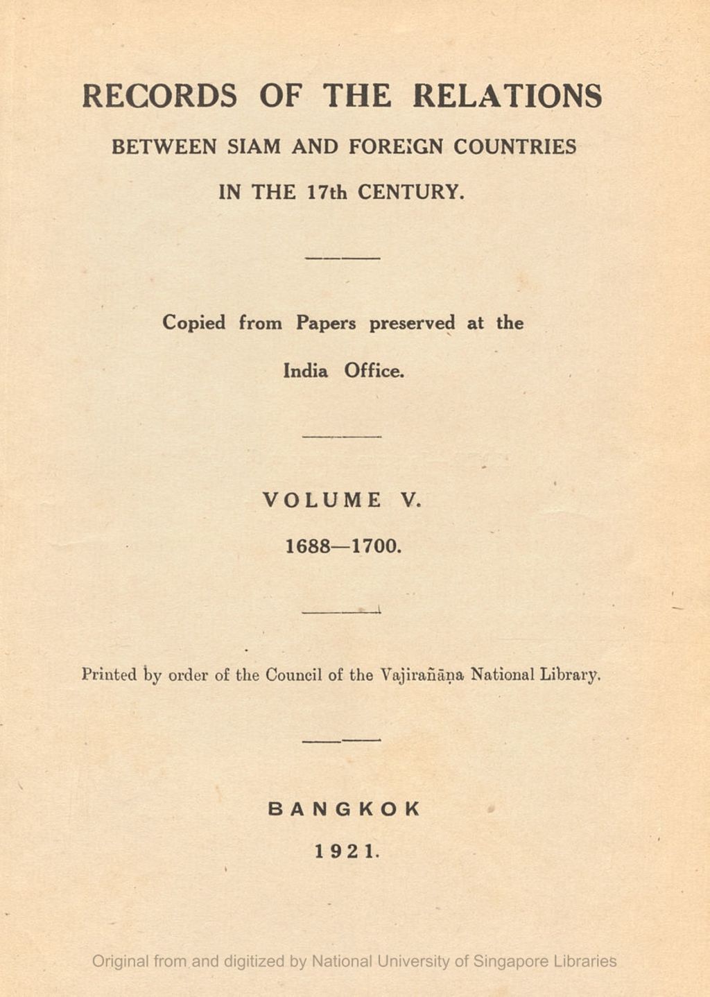 Miniature of Records of the relations between siam and foreign countries in the 17th century. Volume 5,  1688-1700