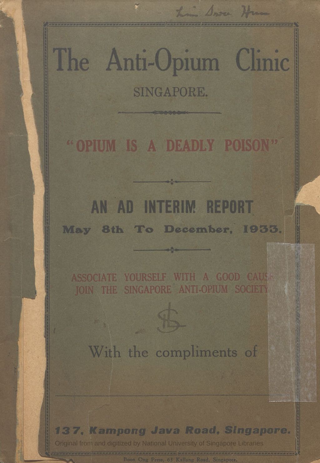 Miniature of "Opium is a deadly poison" : an ad interim report : May 8th to December 1933