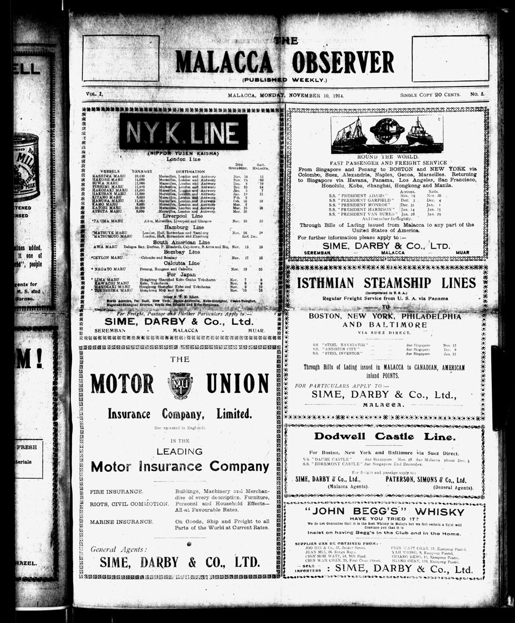 Miniature of Malacca Observer 10 November 1924