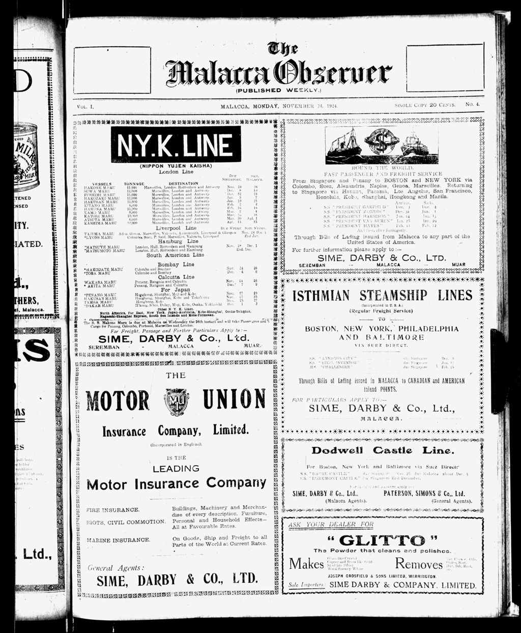 Miniature of Malacca Observer 24 November 1924