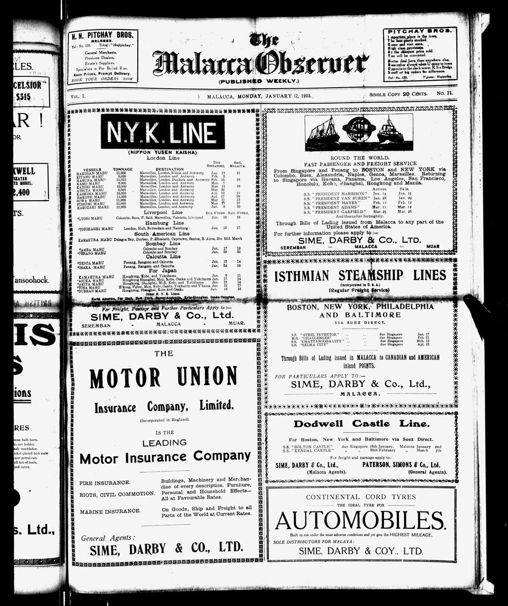 Miniature of Malacca Observer 12 January 1925