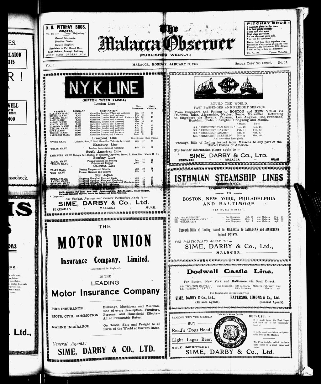 Miniature of Malacca Observer 19 January 1925