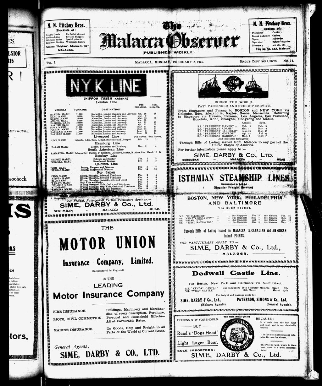 Miniature of Malacca Observer 02 February 1925