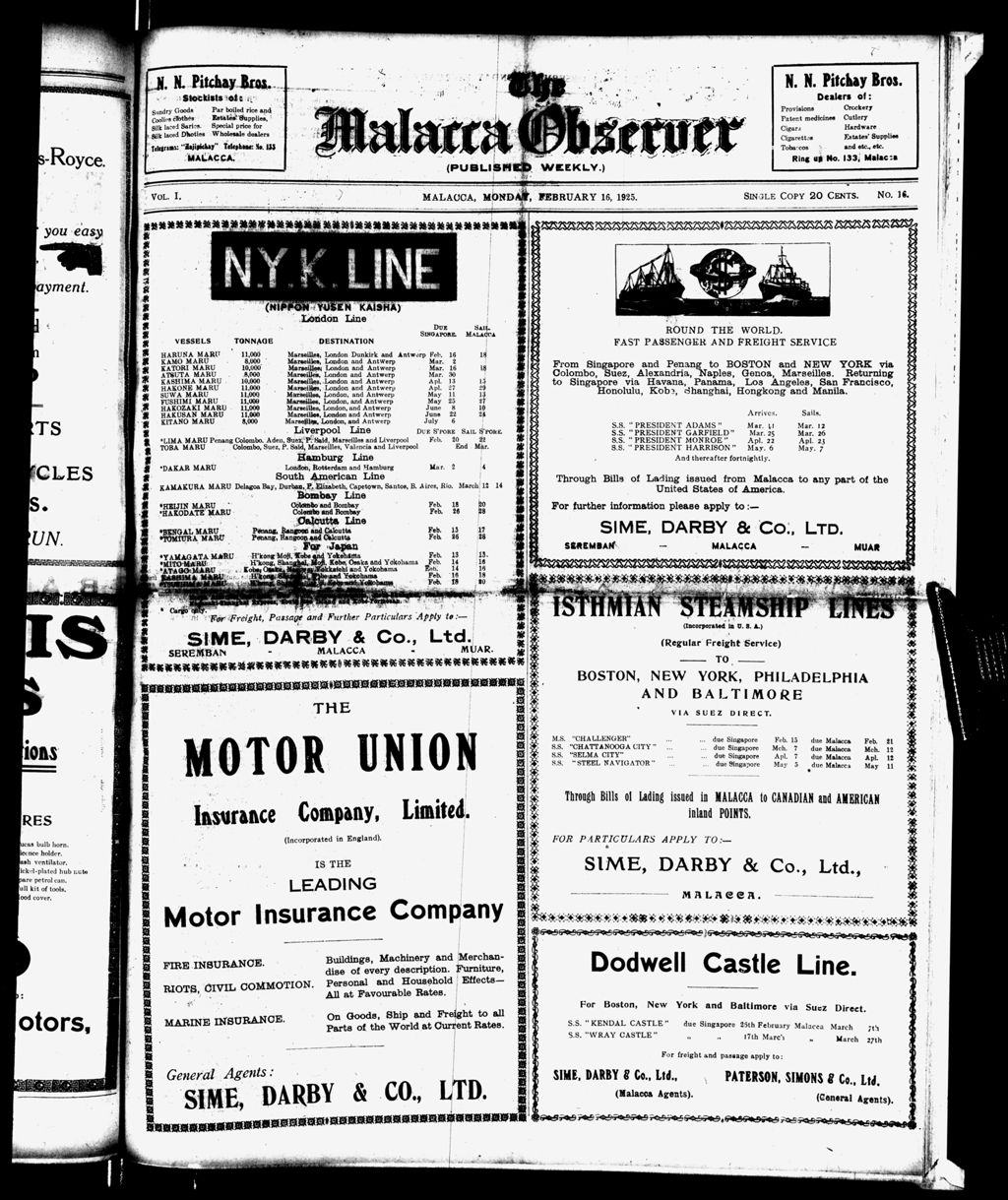 Miniature of Malacca Observer 16 February 1925