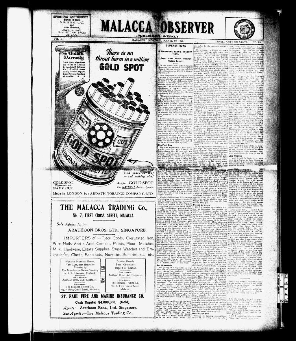 Miniature of Malacca Observer 20 April 1925