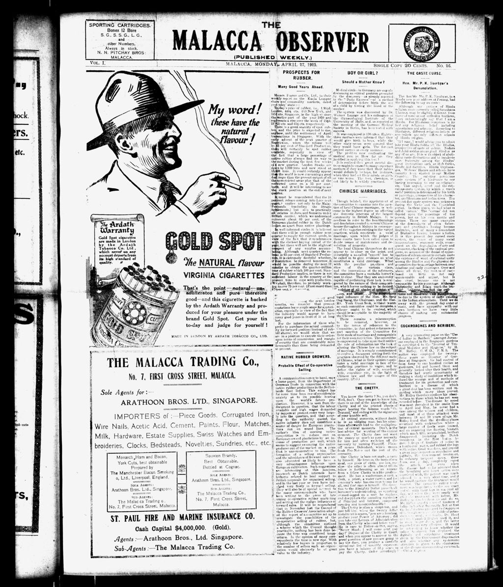 Miniature of Malacca Observer 27 April 1925