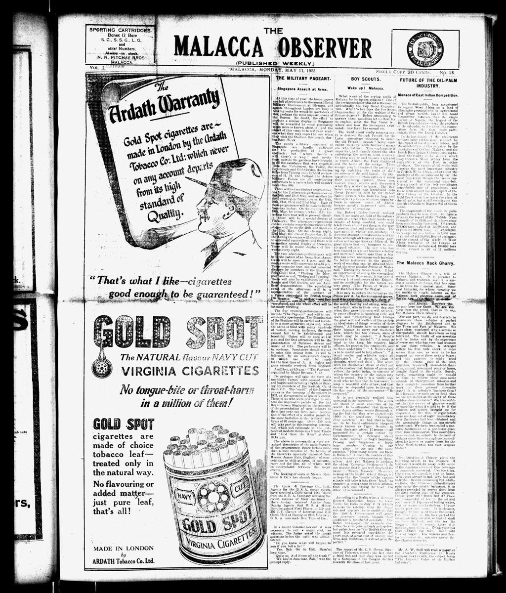 Miniature of Malacca Observer 11 May 1925