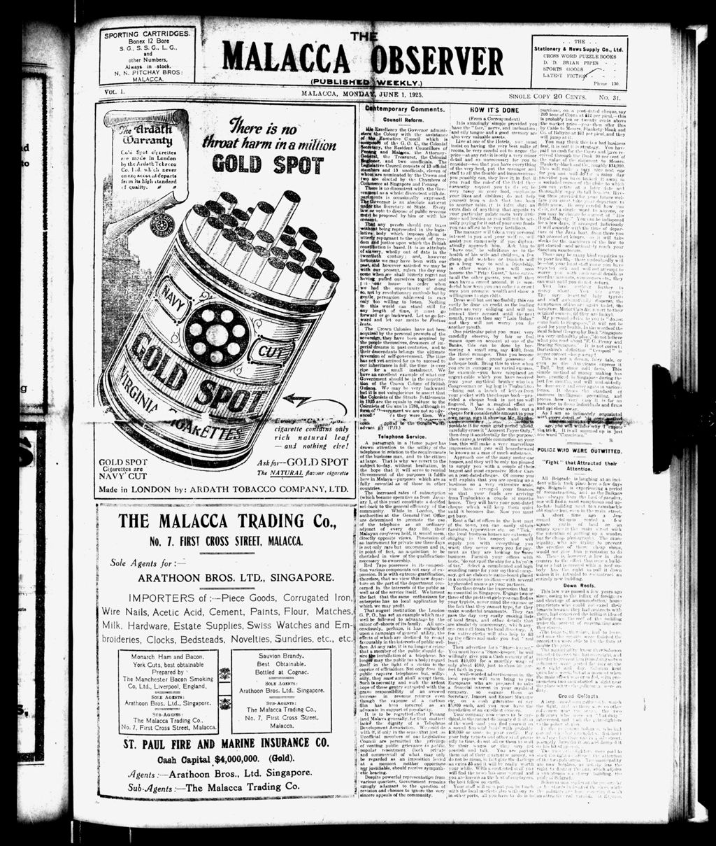 Miniature of Malacca Observer 01 June 1925