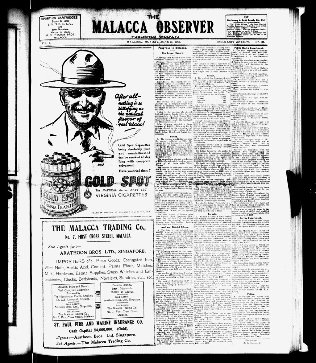 Miniature of Malacca Observer 15 June 1925