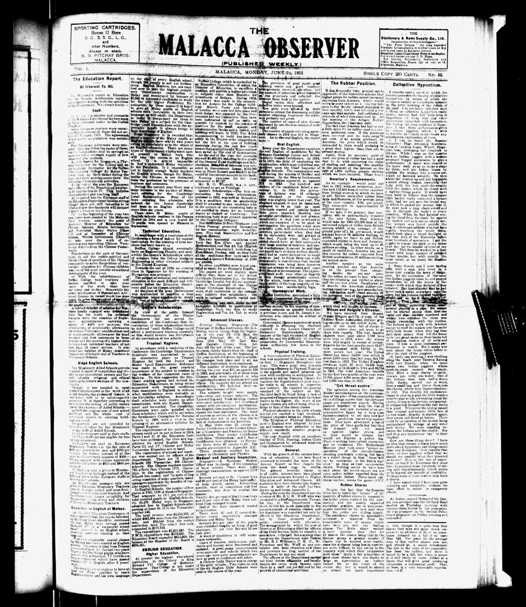 Miniature of Malacca Observer 29 June 1925