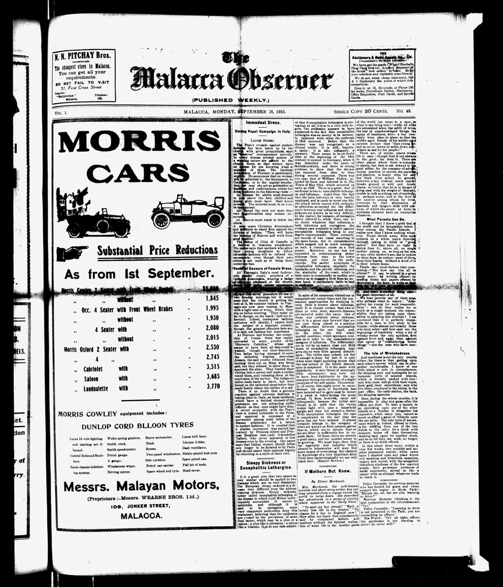 Miniature of Malacca Observer 28 September 1925