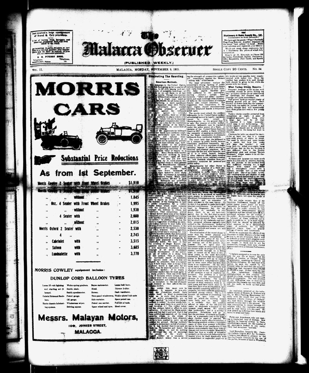 Miniature of Malacca Observer 09 November 1925