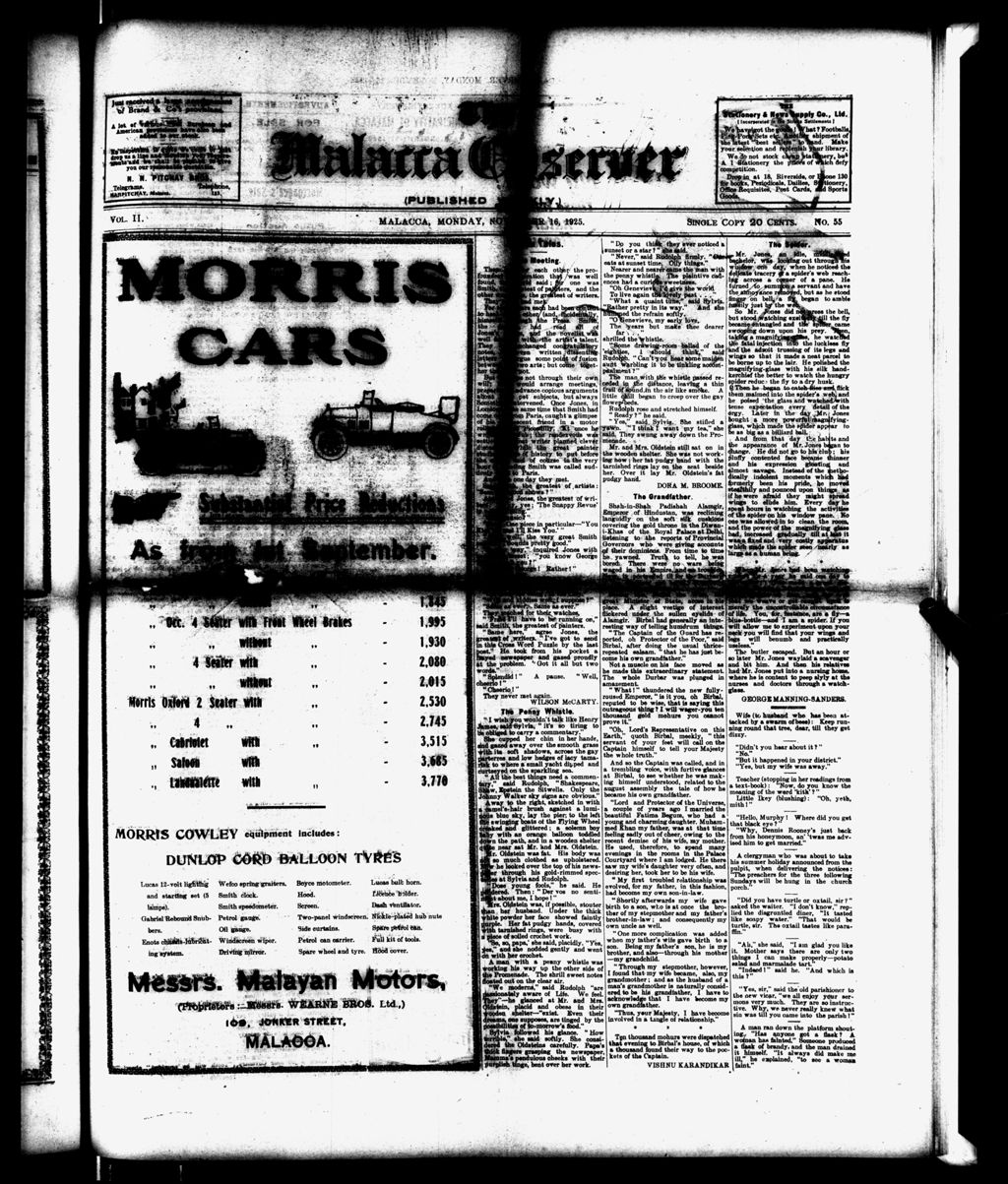 Miniature of Malacca Observer 16 November 1925