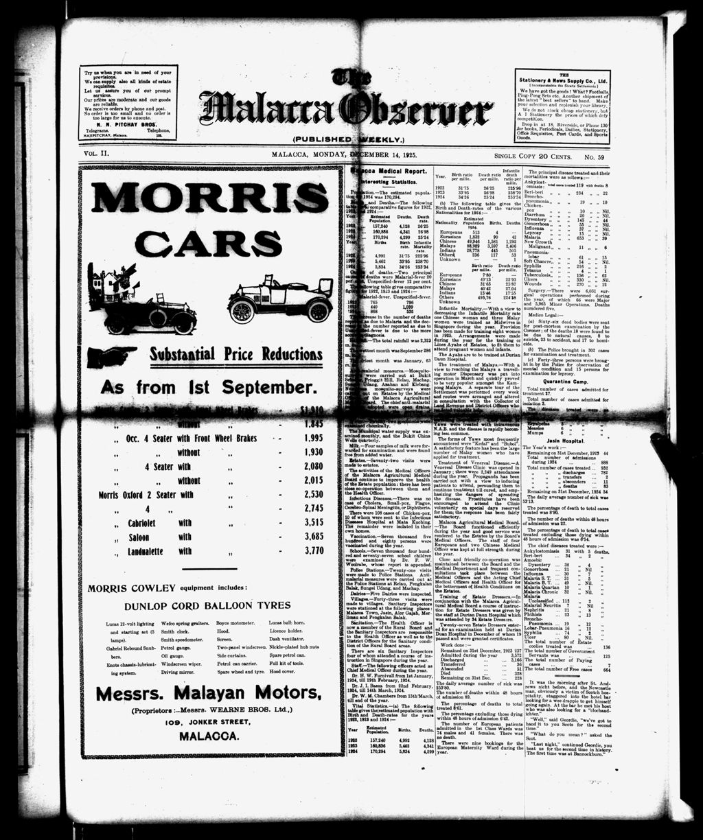 Miniature of Malacca Observer 14 December 1925