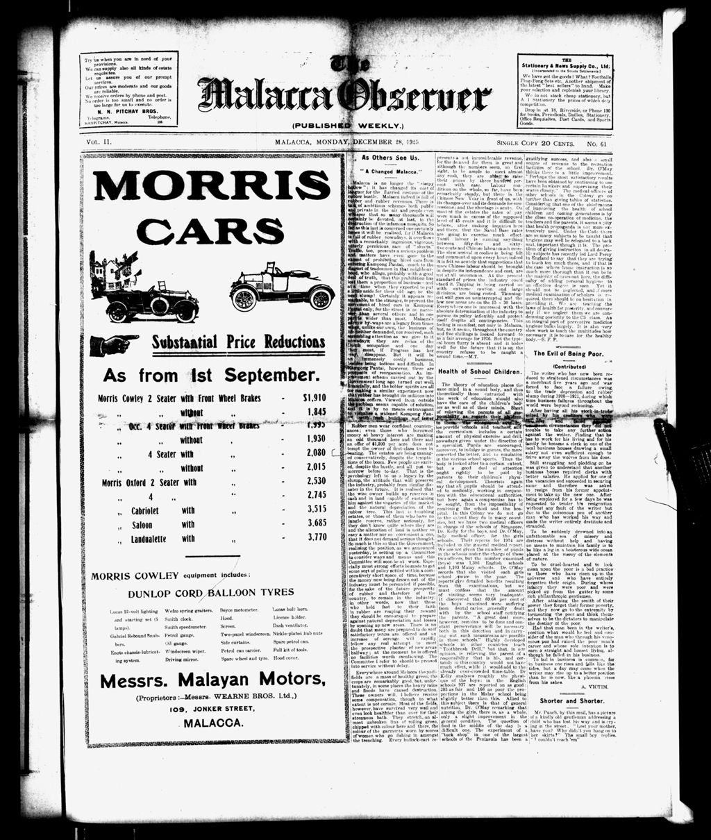 Miniature of Malacca Observer 28 December 1925