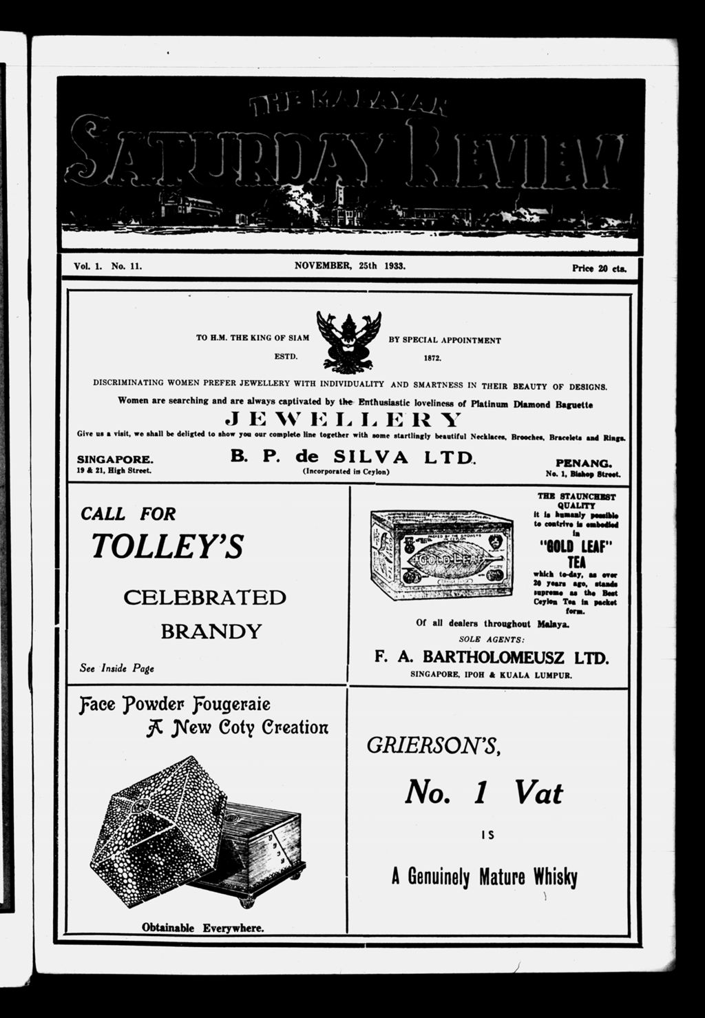 Miniature of Malayan Saturday Review 25 November 1933