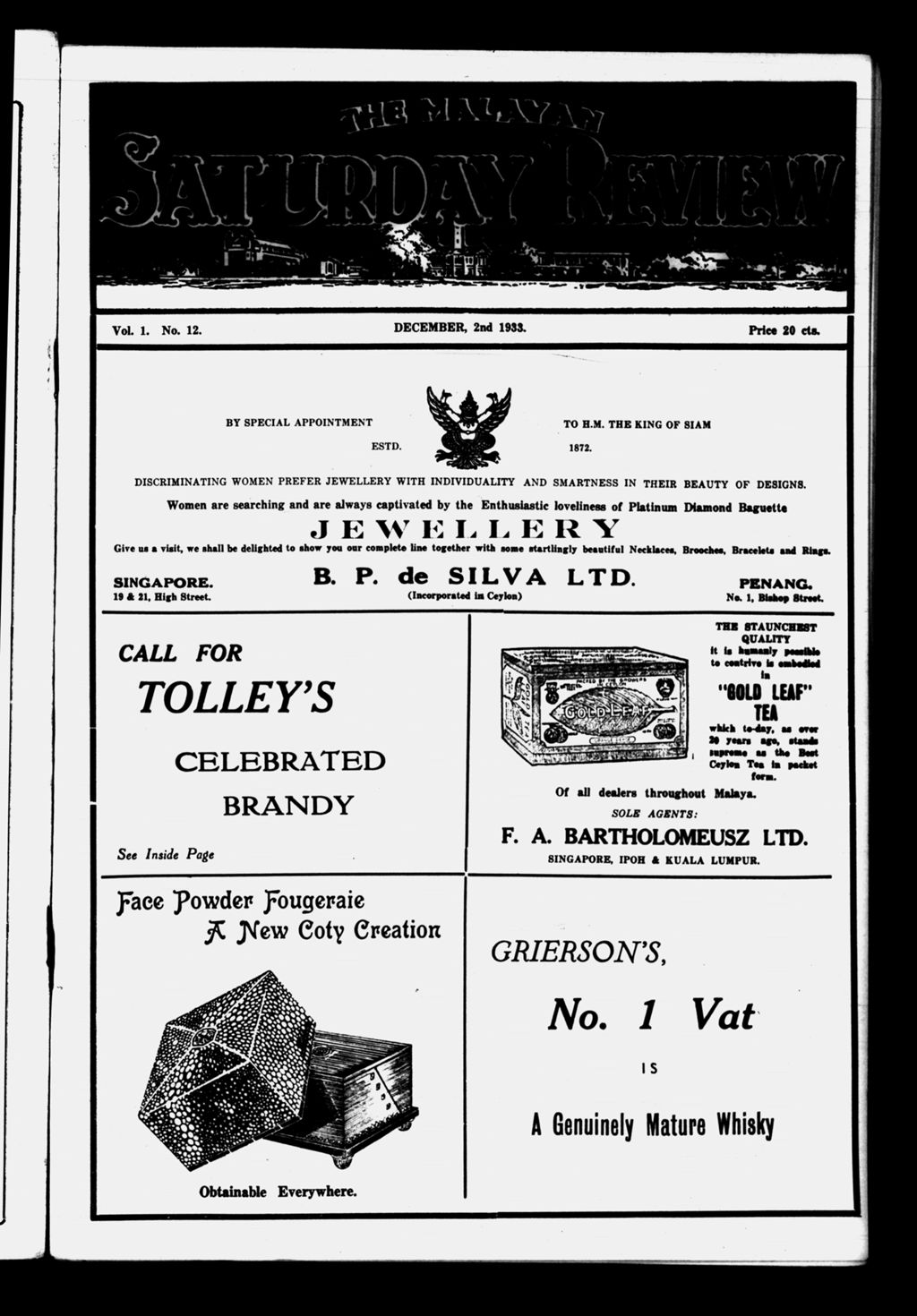 Miniature of Malayan Saturday Review 02 December 1933