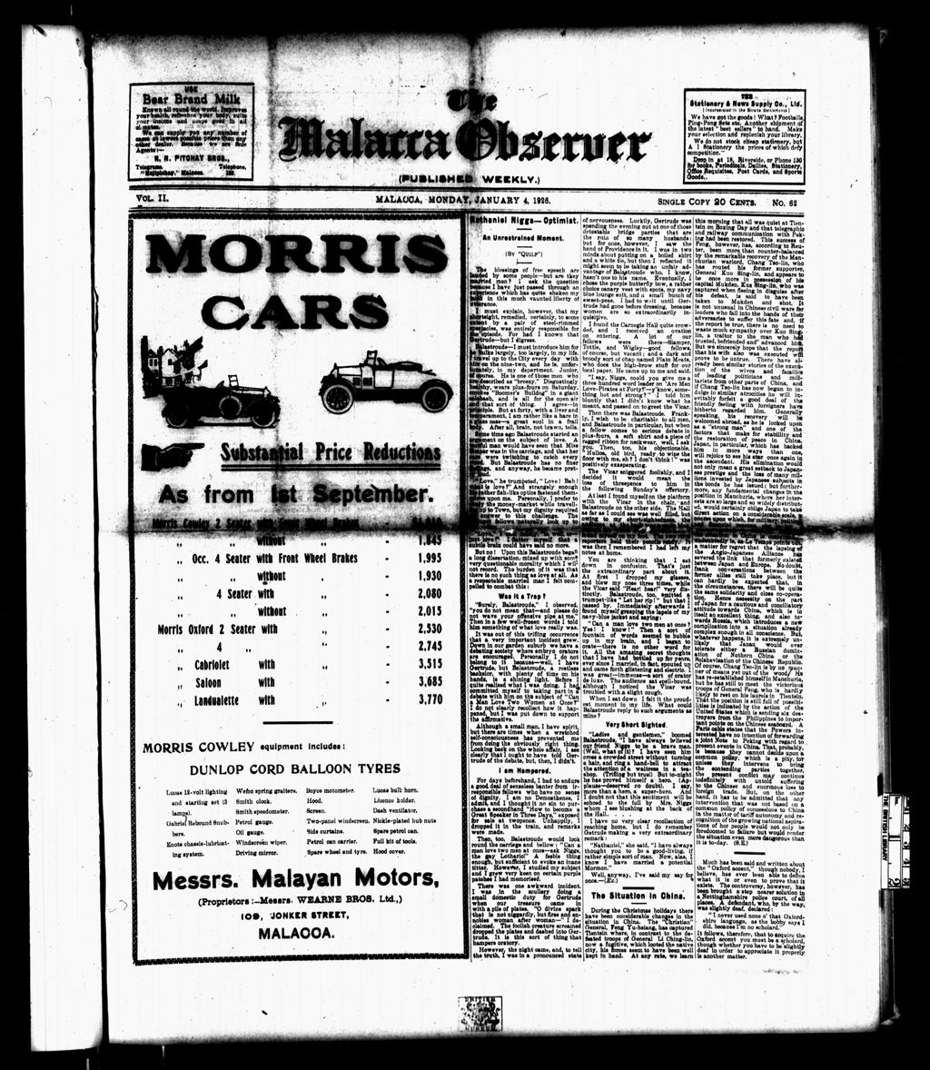 Miniature of Malacca Observer 04 January 1926