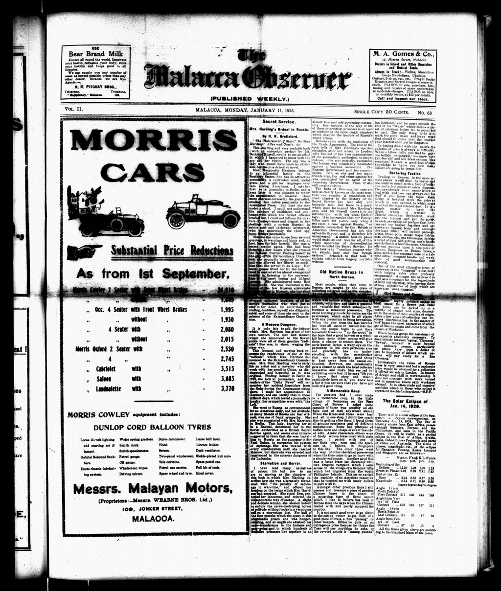 Miniature of Malacca Observer 11 January 1926