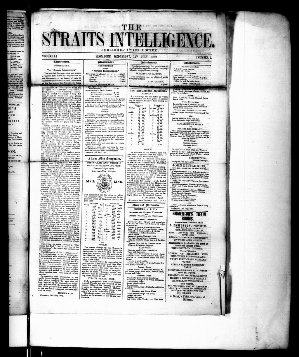 Miniature of Straits Intelligence 19 July 1882