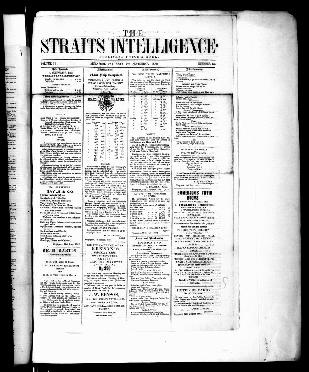 Miniature of Straits Intelligence 02 September 1882