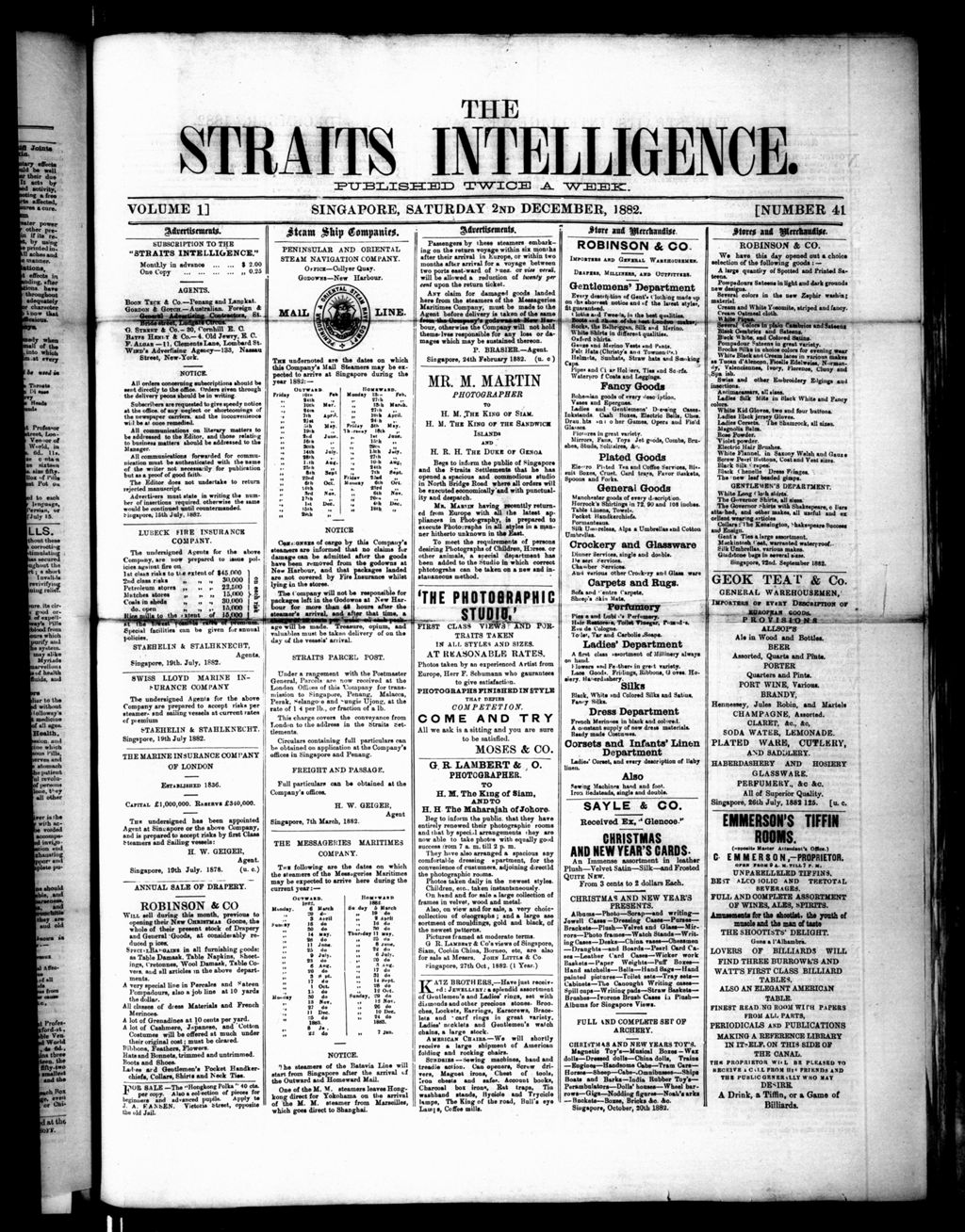 Miniature of Straits Intelligence 02 December 1882