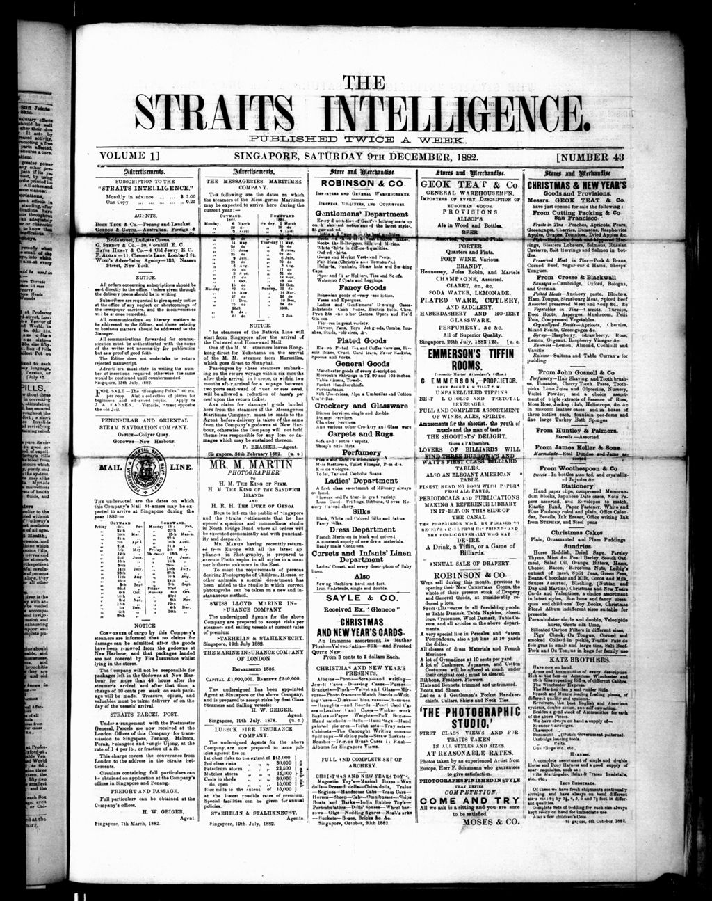 Miniature of Straits Intelligence 09 December 1882