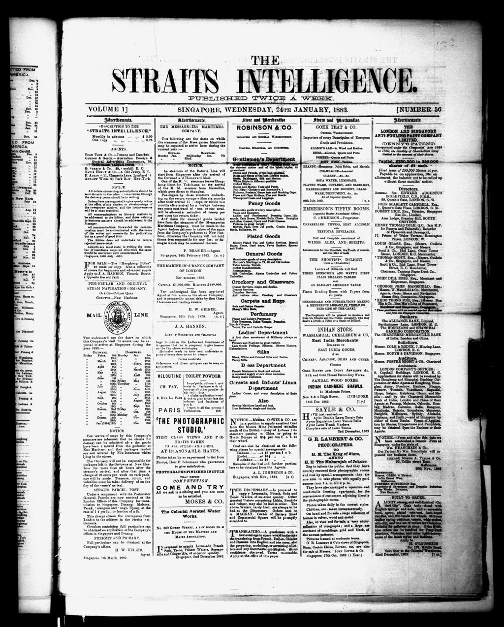 Miniature of Straits Intelligence 24 January 1883