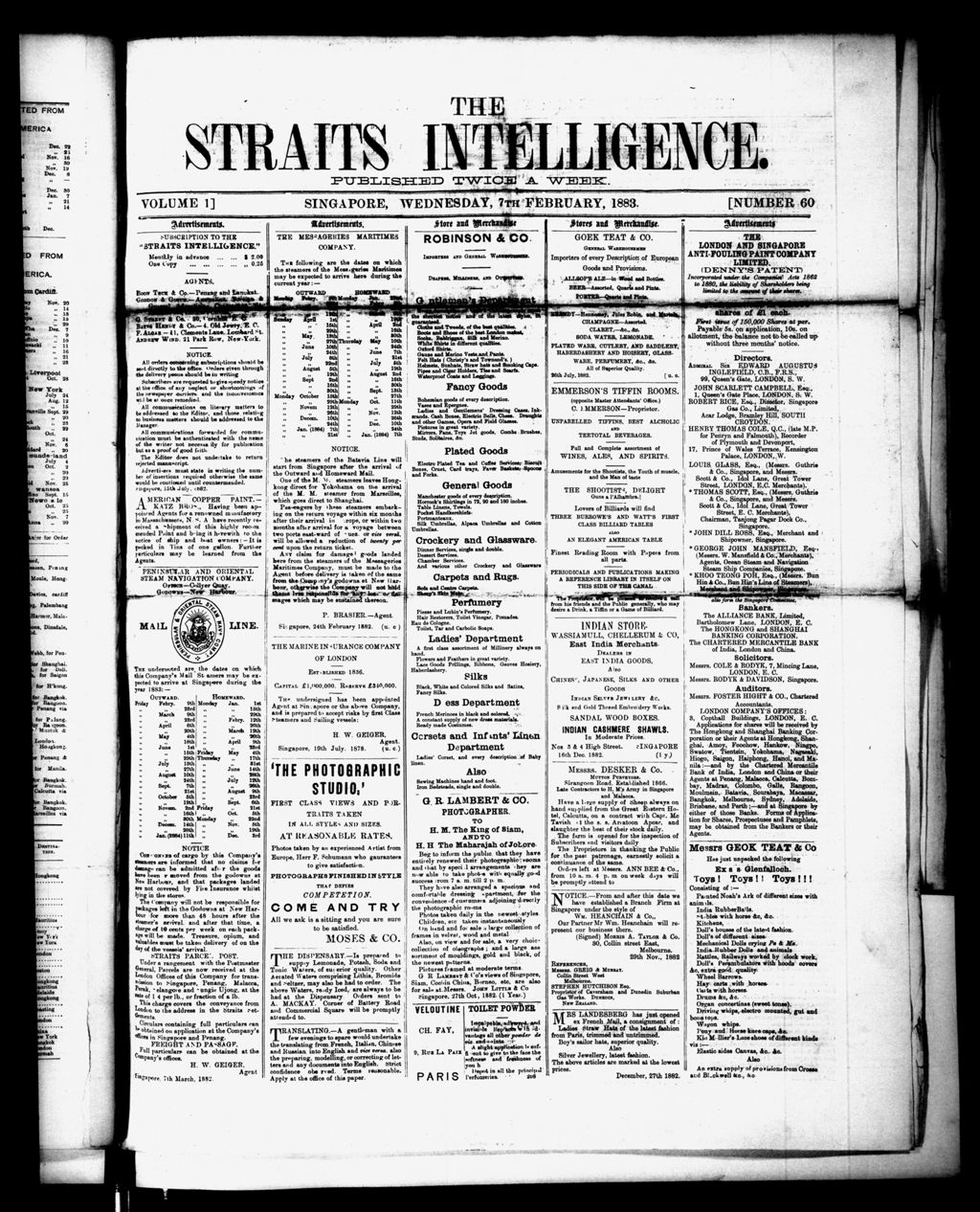 Miniature of Straits Intelligence 07 February 1883