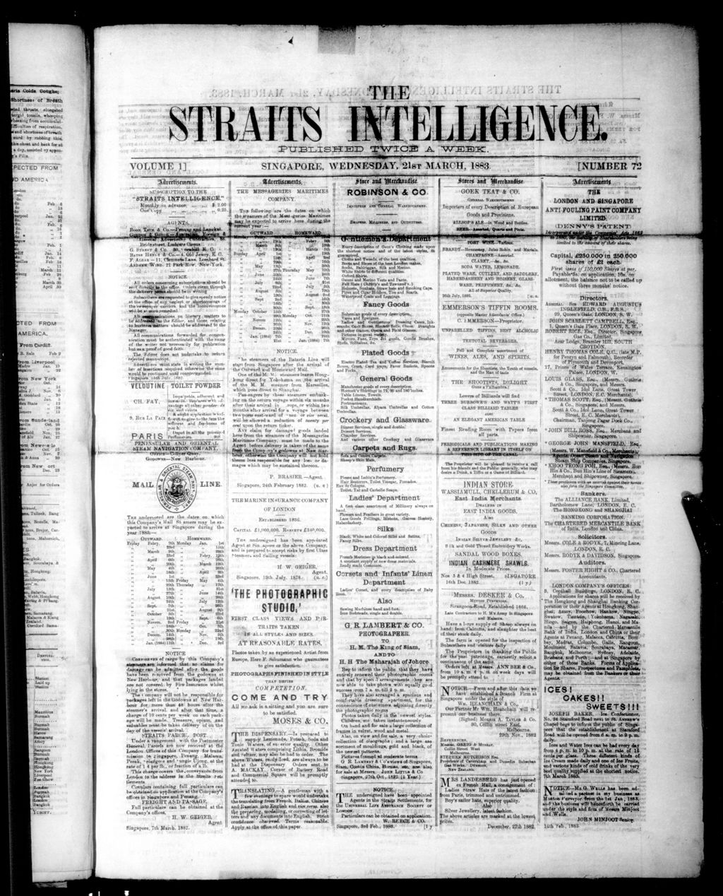 Miniature of Straits Intelligence 21 March 1883