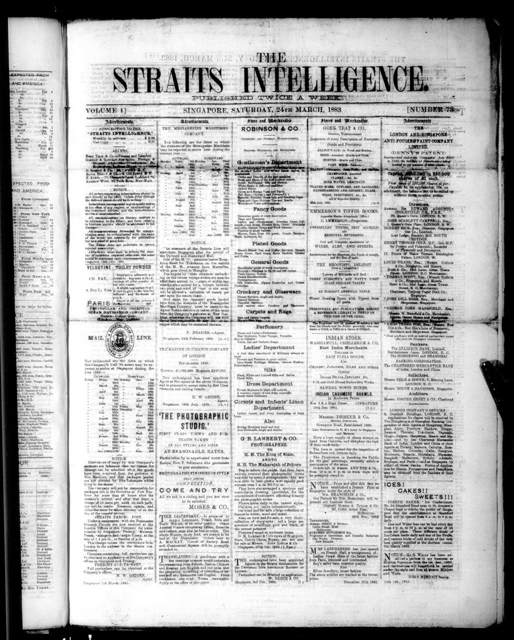 Miniature of Straits Intelligence 24 March 1883