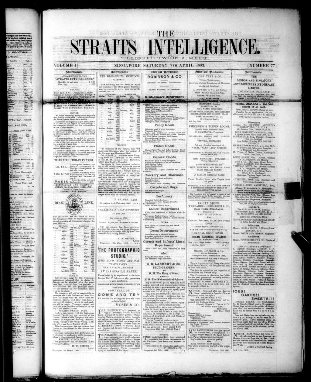 Miniature of Straits Intelligence 07 April 1883