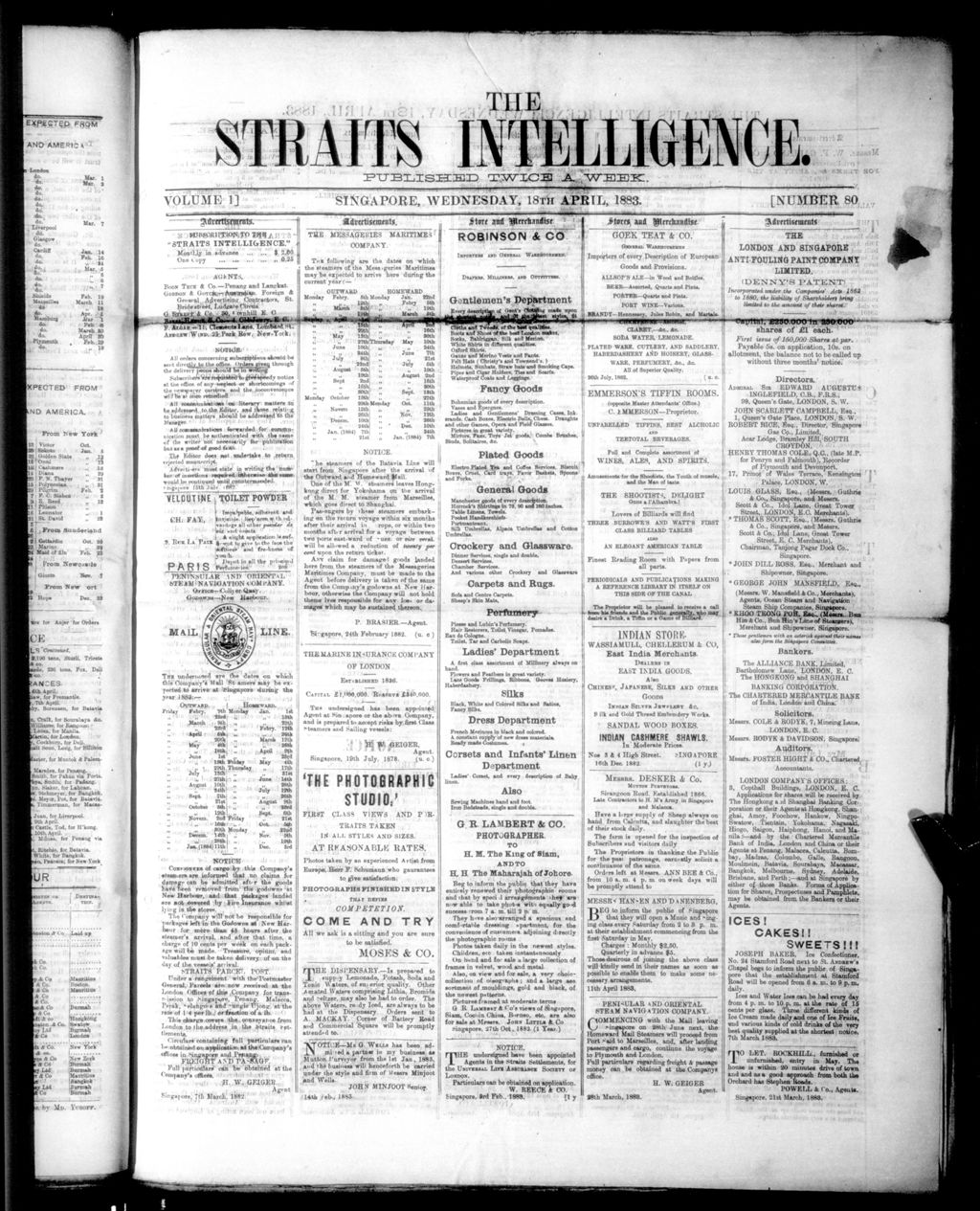 Miniature of Straits Intelligence 18 April 1883