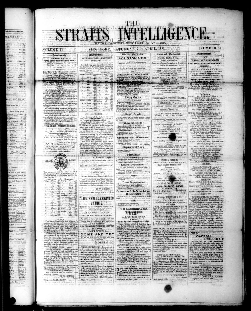 Miniature of Straits Intelligence 21 April 1883