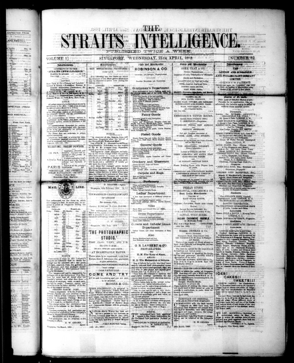 Miniature of Straits Intelligence 25 April 1883