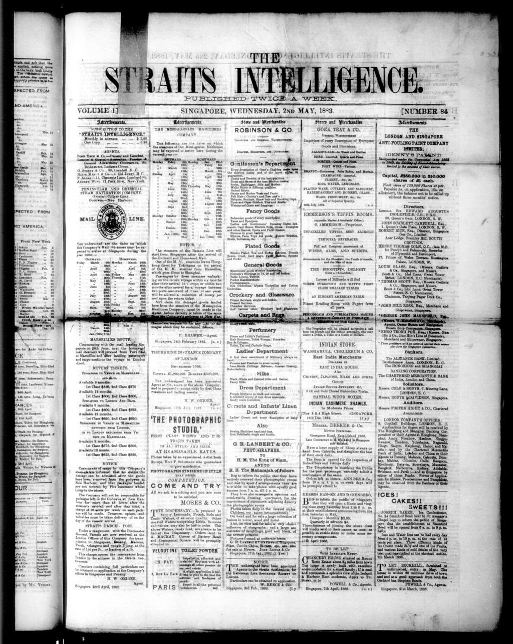 Miniature of Straits Intelligence 02 May 1883