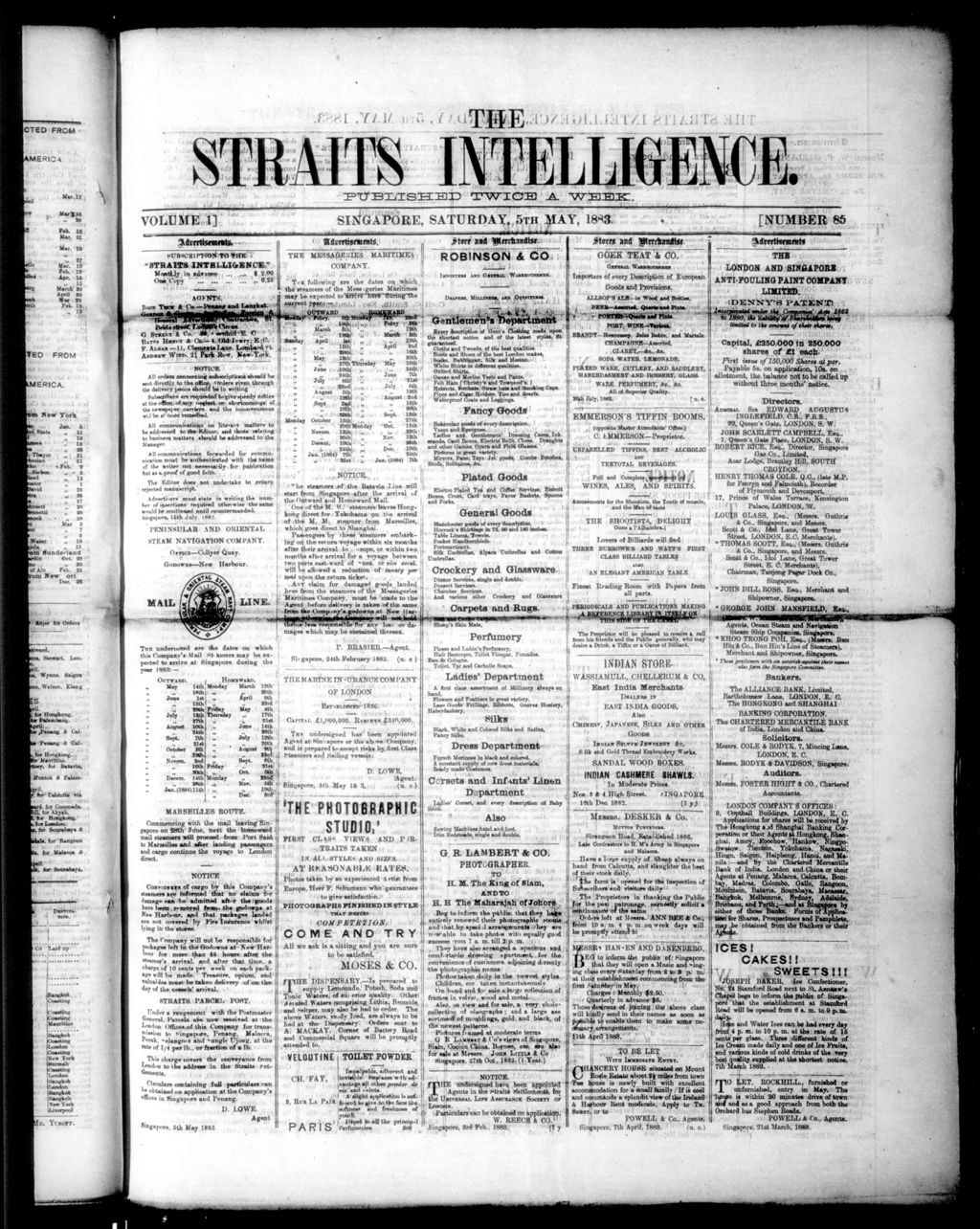 Miniature of Straits Intelligence 05 May 1883