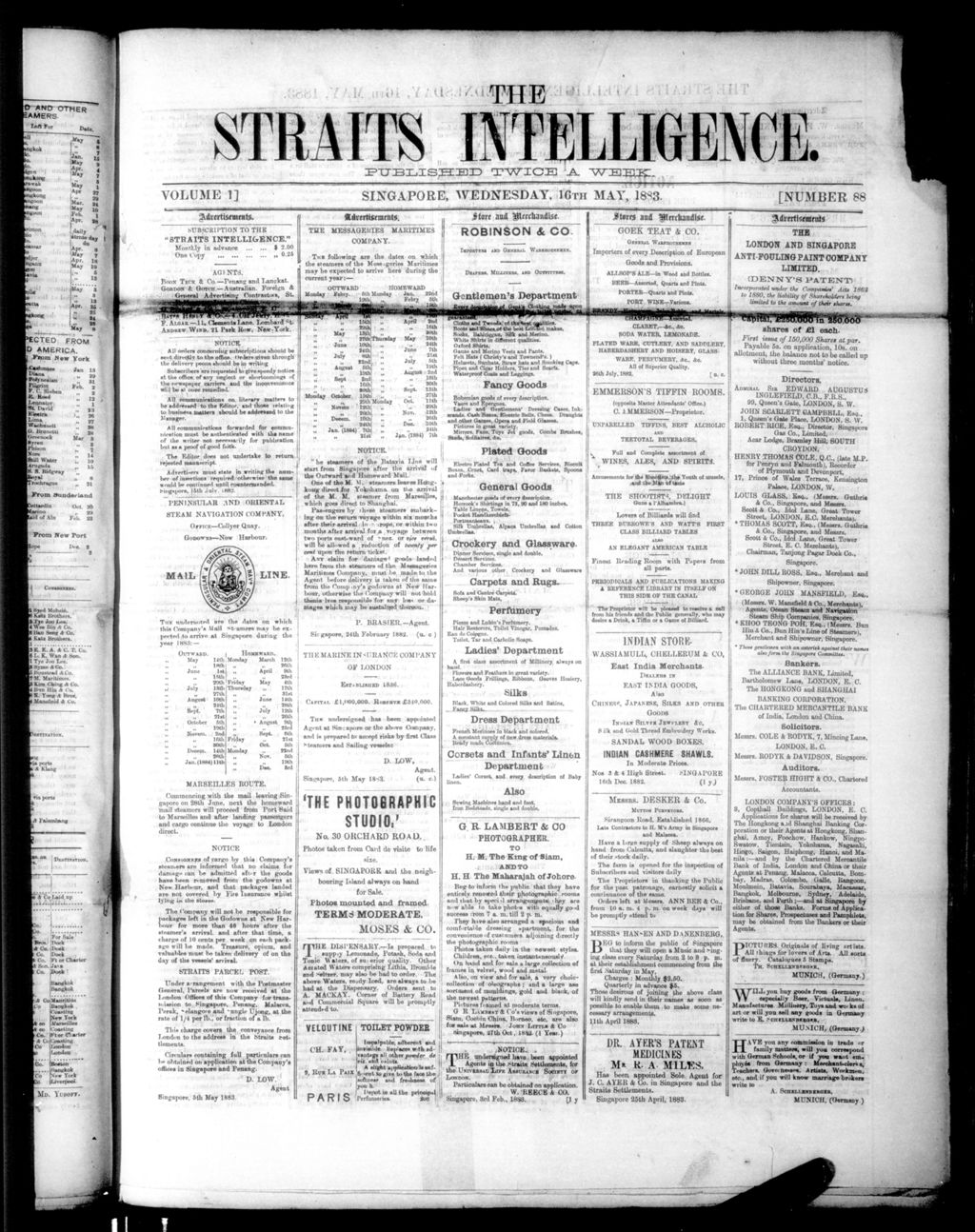 Miniature of Straits Intelligence 16 May 1883