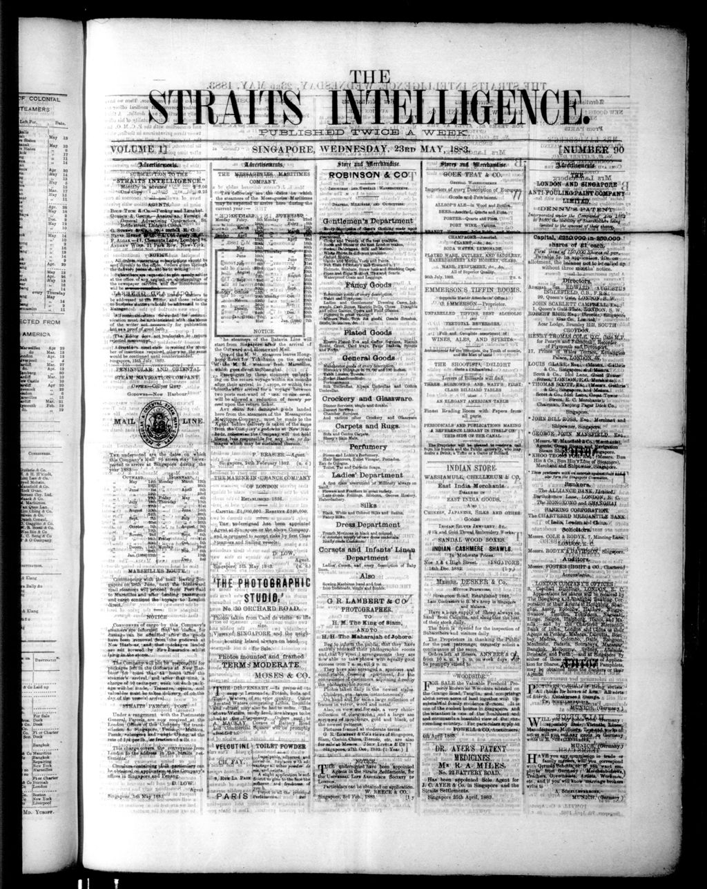 Miniature of Straits Intelligence 23 May 1883